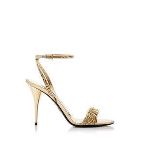 Prada Calzature Donna Gold Crystal Satin Sandal